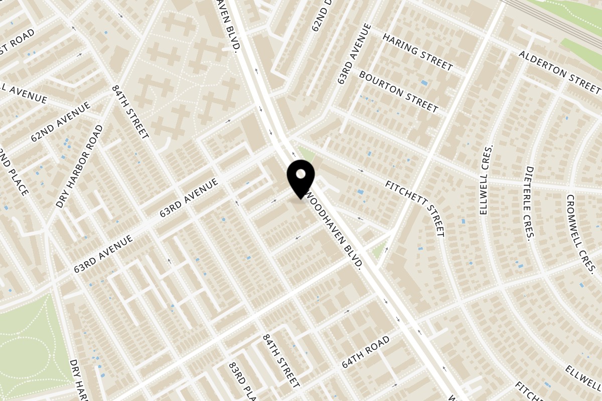Map showing the location of Nur Thai Middle Village on 63-32 Woodhaven Blvd in Rego Park