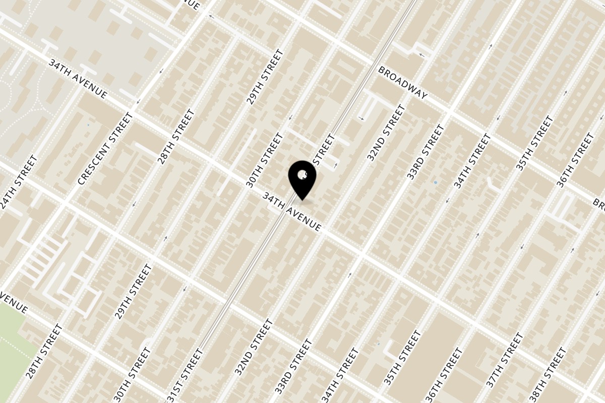 Map showing the location of Nur Thai Astoria on 31-01 34th Avenue in Astoria
